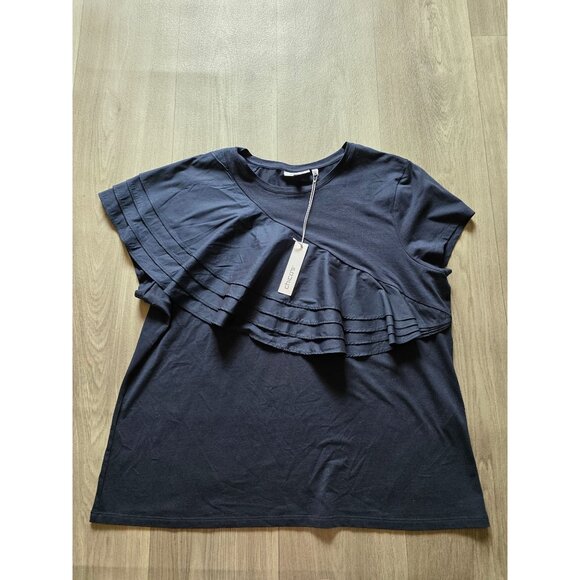 Chicos Navy Fluuter Cap Date Night Tee Ruffled Short Sleeve Top Size XL NWT - Picture 4 of 8